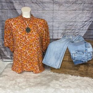 Knox Rose Floral Print High Neck Blouse